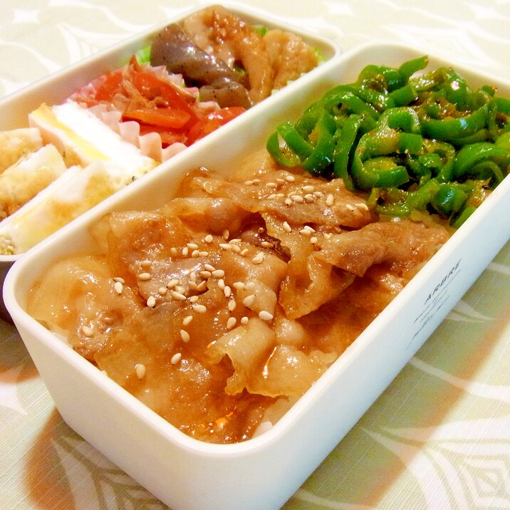 七味ピーマンと豚ばら炒め丼のお弁当 レシピ 作り方 By メリッコ 楽天レシピ 七味ピーマンと豚ばら炒め丼のお弁当 レシピ 作り方 By メリッコ 楽天レシピ